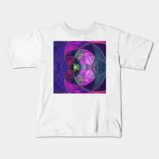 Mosaic Kaleidoscope Flower Pink Purple and Green Kids T-Shirt